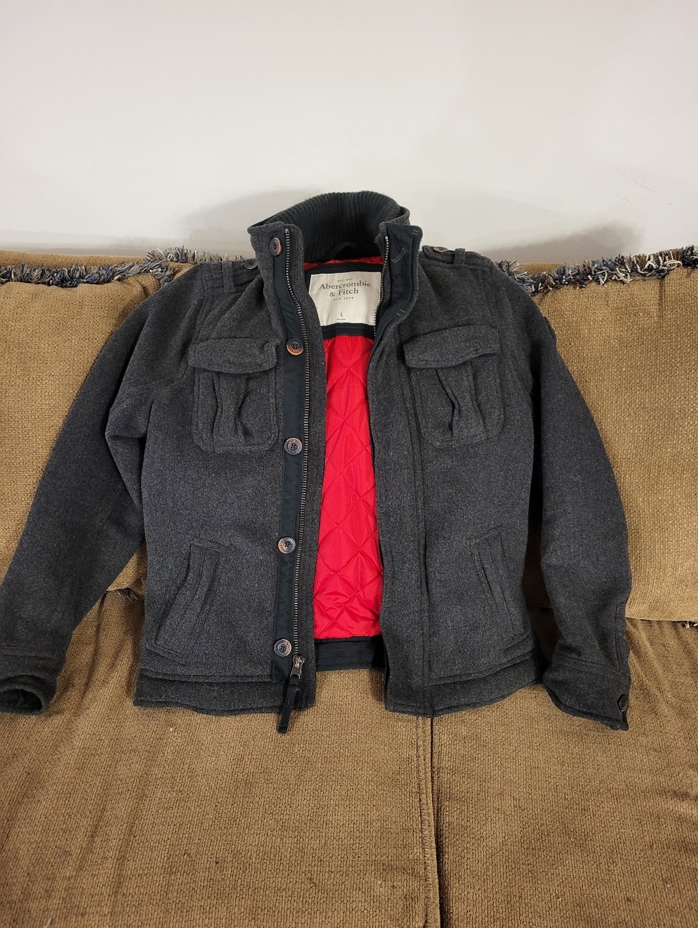 Y2K Abercrombie & Fitch gray button zip up wool sweater jacket